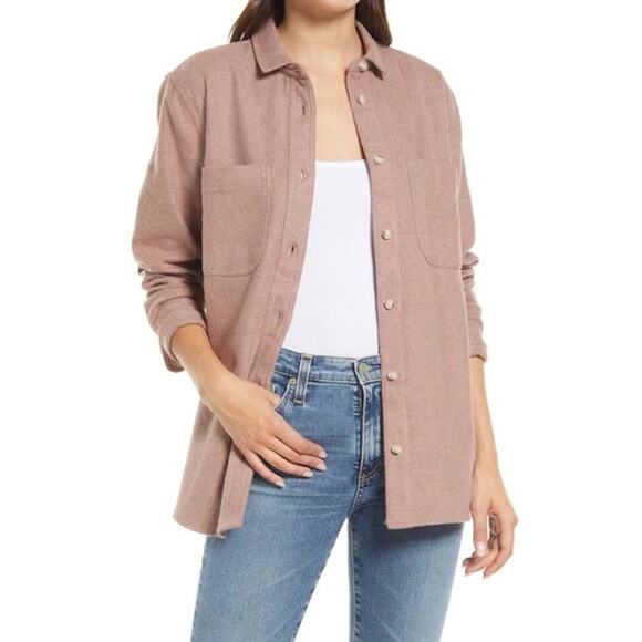 Madewell Oversize Cotton Flannel Ex-Boyfriend Swing Shacket Shirt in Faded Mauve - Picture 1 of 6